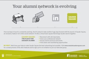 Magazine print ad for alumni network launch.